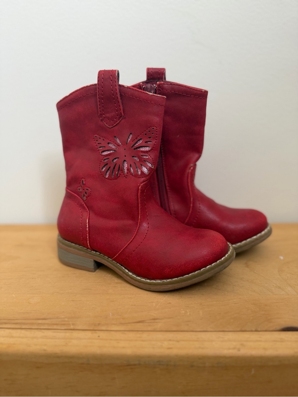 Transit Kids Red Leather Butterfly Western Boots (Size EU26/US9-9.5)